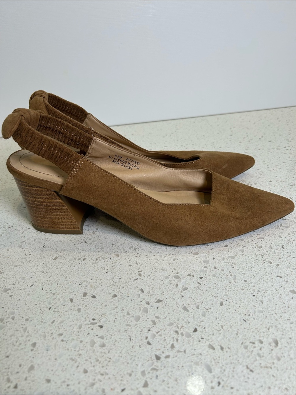 Brown Suede Pointed-Toe Slingback Block‎ Heel Pumps Size 10